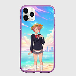 Чехол iPhone 11 Pro матовый Дандадан Сиратори Айра на берегу моря, цвет: 3D-фиолетовый