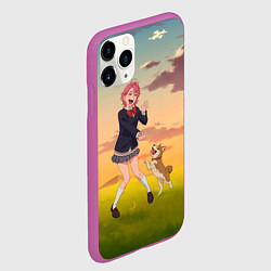 Чехол iPhone 11 Pro матовый Сиратори Айра играет с песиком - Дандадан, цвет: 3D-фиолетовый — фото 2