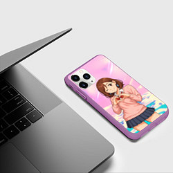 Чехол iPhone 11 Pro матовый Сиратори Айра делает сердечко руками - Дандадан, цвет: 3D-фиолетовый — фото 2