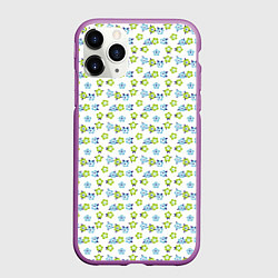 Чехол iPhone 11 Pro матовый Мелкие синие цветы ретро на белом фоне, цвет: 3D-фиолетовый
