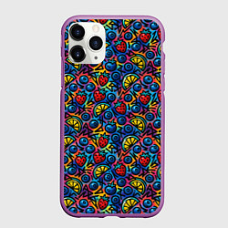 Чехол iPhone 11 Pro матовый Тропические ягоды и фрукты паттерн, цвет: 3D-фиолетовый