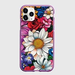 Чехол iPhone 11 Pro матовый Крупные цветы, цвет: 3D-фиолетовый