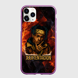 Чехол iPhone 11 Pro матовый XXXTentacion на фоне огня, цвет: 3D-фиолетовый