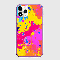 Чехол iPhone 11 Pro матовый Яркие пятна акриловой краски на стене, цвет: 3D-фиолетовый