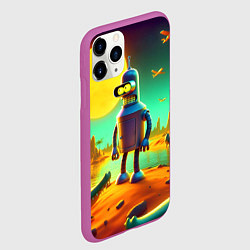 Чехол iPhone 11 Pro матовый Робот-сгибальщик Бендер на планете крокодилов, цвет: 3D-фиолетовый — фото 2