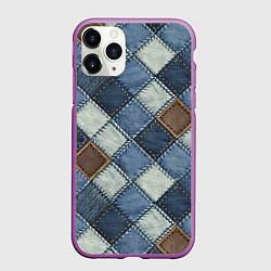 Чехол iPhone 11 Pro матовый Джинсовый пэчворк ромбовый узор, цвет: 3D-фиолетовый
