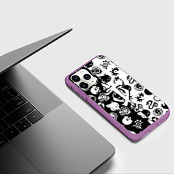 Чехол iPhone 11 Pro матовый Doom anime black pattern, цвет: 3D-фиолетовый — фото 2