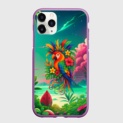 Чехол iPhone 11 Pro матовый Попугай и тропики, цвет: 3D-фиолетовый