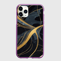 Чехол iPhone 11 Pro матовый Мраморный узор с золотыми полосками