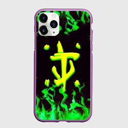 Чехол iPhone 11 Pro матовый Doom зелёный огонь