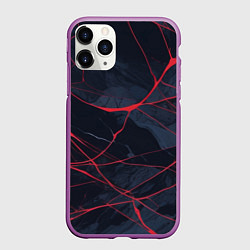 Чехол iPhone 11 Pro матовый Мраморные узоры из переплетений красных линий