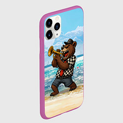 Чехол iPhone 11 Pro матовый Медведь играет ска на пляже, цвет: 3D-фиолетовый — фото 2