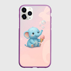 Чехол iPhone 11 Pro матовый Маленький слоненок с мороженым пускает пузыри