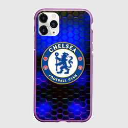 Чехол iPhone 11 Pro матовый Chelsea соты неоновые, цвет: 3D-фиолетовый