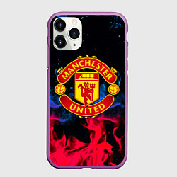 Чехол iPhone 11 Pro матовый Манчестер Юнайтед неоновый огонь, цвет: 3D-фиолетовый