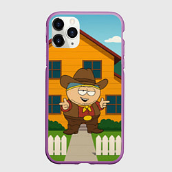 Чехол iPhone 11 Pro матовый Эрик Картман ковбой, цвет: 3D-фиолетовый