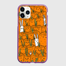 Чехол iPhone 11 Pro матовый Милый кролики в морковном поле, цвет: 3D-фиолетовый