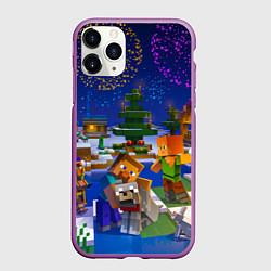 Чехол iPhone 11 Pro матовый Новый год в Майнкрафт, цвет: 3D-фиолетовый