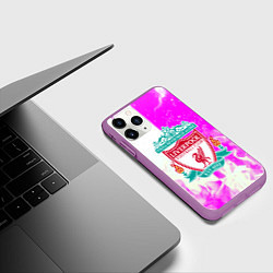 Чехол iPhone 11 Pro матовый Ливерпуль розово белый огонь, цвет: 3D-фиолетовый — фото 2