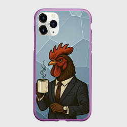 Чехол iPhone 11 Pro матовый Петух бизнесмен с кофе