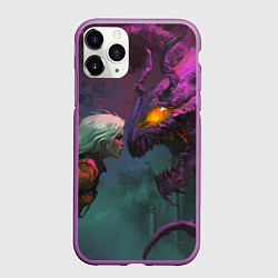 Чехол iPhone 11 Pro матовый Цири и чудовище смотрят друг на друга, цвет: 3D-фиолетовый