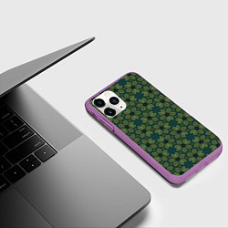 Чехол iPhone 11 Pro матовый Цветочный паттерн зелено-синий, цвет: 3D-фиолетовый — фото 2
