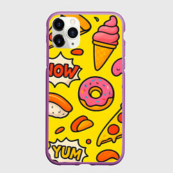 Чехол iPhone 11 Pro матовый Комикс про еду, цвет: 3D-фиолетовый