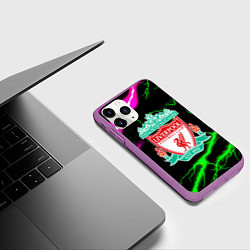Чехол iPhone 11 Pro матовый Liverpool неоновые молнии, цвет: 3D-фиолетовый — фото 2