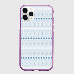 Чехол iPhone 11 Pro матовый Белые и синие снежинки на светлом голубом, цвет: 3D-фиолетовый