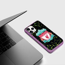 Чехол iPhone 11 Pro матовый Ливерпуль зеленые трещины, цвет: 3D-фиолетовый — фото 2
