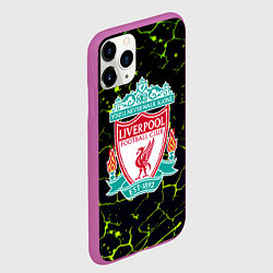 Чехол iPhone 11 Pro матовый Ливерпуль зеленые трещины, цвет: 3D-фиолетовый — фото 2