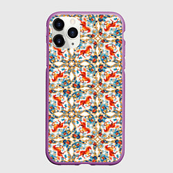 Чехол iPhone 11 Pro матовый Орнамент с лошадью - символом Нового 2026 года, цвет: 3D-фиолетовый