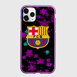 Чехол iPhone 11 Pro матовый Барселона неоновые снежинки, цвет: 3D-фиолетовый