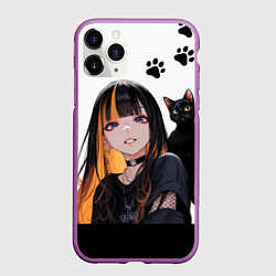 Чехол iPhone 11 Pro матовый Девушка и кот