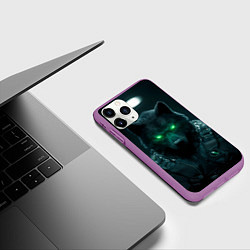 Чехол iPhone 11 Pro матовый Киберпанк волк в броне, цвет: 3D-фиолетовый — фото 2