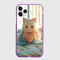 Чехол iPhone 11 Pro матовый Аниме девушка в кровати с сердцем, цвет: 3D-фиолетовый
