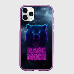 Чехол iPhone 11 Pro матовый Rage mode злой медведь, цвет: 3D-фиолетовый