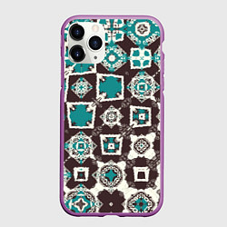 Чехол iPhone 11 Pro матовый Бирюзово-коричневая геометрическая текстура, цвет: 3D-фиолетовый