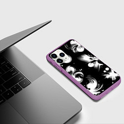 Чехол iPhone 11 Pro матовый Чёрно-белый абстрактный паттерн, цвет: 3D-фиолетовый — фото 2