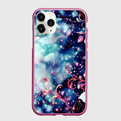 Чехол iPhone 11 Pro матовый Магические цветы сине-зелёный, цвет: 3D-малиновый