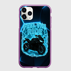 Чехол iPhone 11 Pro матовый Feel the ride неоновый мото, цвет: 3D-фиолетовый