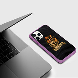 Чехол iPhone 11 Pro матовый Новая жизнь - грибы и цветы в черепе, цвет: 3D-фиолетовый — фото 2