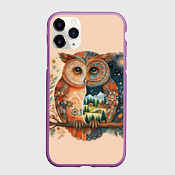 Чехол iPhone 11 Pro матовый Сова разделенная на день и ночь абстракция, цвет: 3D-фиолетовый