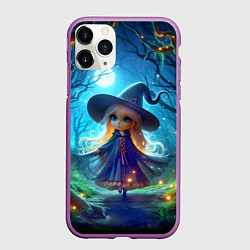 Чехол iPhone 11 Pro матовый Ведьмочка-малютка в ночь на хэллоуин, цвет: 3D-фиолетовый