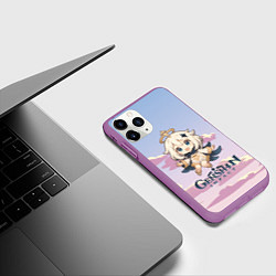 Чехол iPhone 11 Pro матовый Genshin Impact чиби Паймон, цвет: 3D-фиолетовый — фото 2