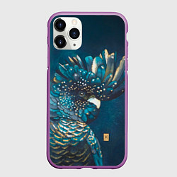 Чехол iPhone 11 Pro матовый Акварельный попугай, цвет: 3D-фиолетовый