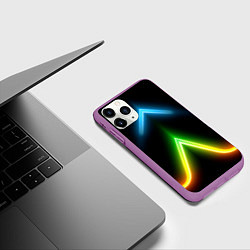 Чехол iPhone 11 Pro матовый Neon multicolored lines, цвет: 3D-фиолетовый — фото 2