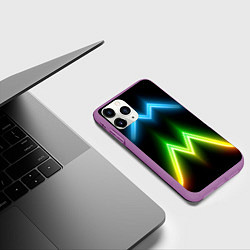 Чехол iPhone 11 Pro матовый Neon multicolored lines, цвет: 3D-фиолетовый — фото 2