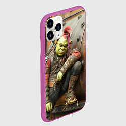 Чехол iPhone 11 Pro матовый Шрек в панковских шмотках, цвет: 3D-фиолетовый — фото 2