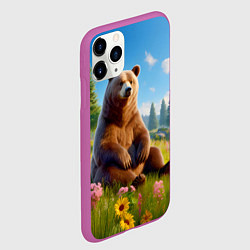 Чехол iPhone 11 Pro матовый Русский мишка сидит на траве, цвет: 3D-фиолетовый — фото 2